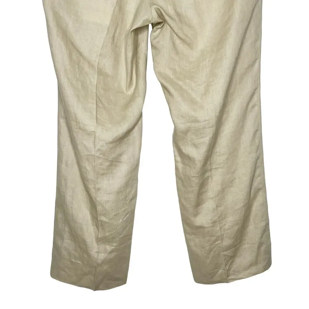 CALVIN KLEIN Mens Linen High-Rise Flat Front Straight Leg Pants Beige Size 35W